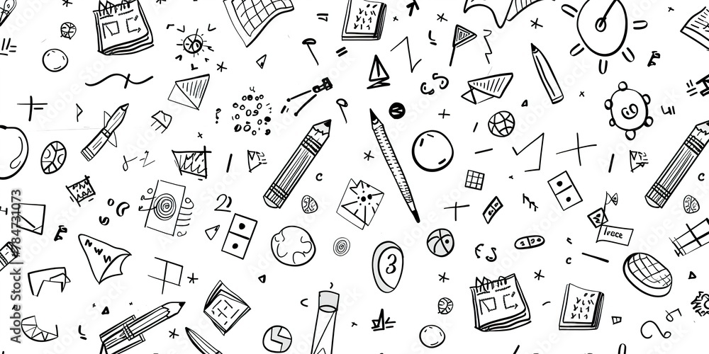 Maths Background Cartoon Pattern Cartoon background with mathematical pattern for children in black and ...