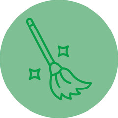 Witch Broom Green Line Circle Icon