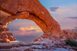 North Window with sunset sky, Windows, Arches Utah