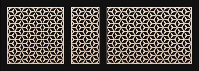 Aufkleber - Decorative stencils for laser cut. Vector panels with abstract geometric pattern, mesh, lattice, floral grid, stars. Arabian style ornaments. Template for cnc cutting. Aspect ratio 1:1, 1:2, 3:2