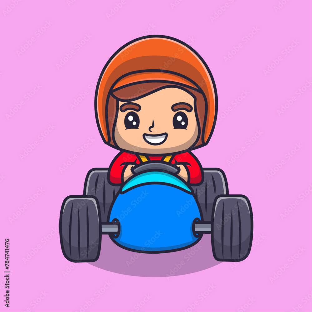 Car Rider Cartoon Style Cute a boy riding a car cartoon illustration. Study icon concept. Flat ...