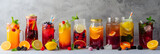 Fototapeta Paryż - Vibrant Array of Colorful Non-Alcoholic Beverages: Refreshing, Healthy and Eco-friendly Choices