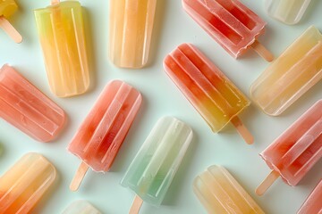 Wall Mural - Popsicles on table, colorful natural summer ice cream