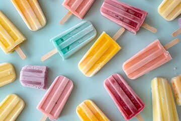 Wall Mural - Popsicles on table, colorful natural summer ice cream