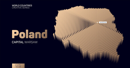 Wall Mural - isometric map of poland with golden hexagon lines
