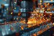 A detailed view of a CNC milling machine at work, showcasing the fine precision and fiery sparks produced during metal fabrication