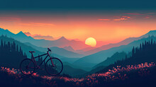 World Bicycle Day Concept International Holiday June 3, Bicycle With Sunset Scenery Landscape Background, Banner, Card, Poster With Text Space