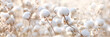Close up of cotton flowers among grass and twigs in a natural landscape. Generative AI