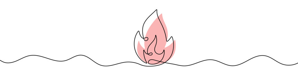 Wall Mural - continuous editable drawing of fire icon. flame symbol in one line style.