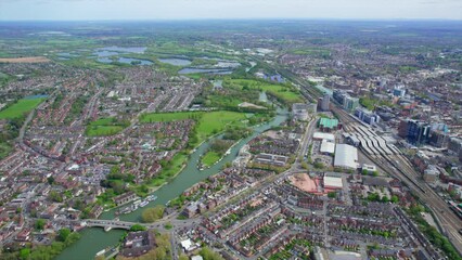 Wall Mural - Sunny day in Caversham, Downtown Reading, and railway station, Berkshire, South of England. beautiful aerial view