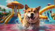 cute dog in the water park
