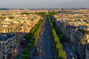 Wall Mural - Aerial view of Avenue des Champs-Elysees in Paris, France. Skyline of Paris. Architecture and landmarks of Paris