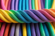 Colorful ropes are intertwined together. Symbol of a strong team