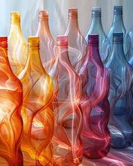 Abstract photo of sports water bottles on a white background, blurred motion