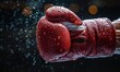 Close-up of a boxer's gloved fists clashing in the ring, sweat and determination visible