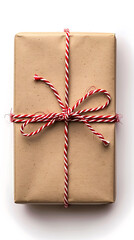 Wall Mural - Gift boxes wrapped in brown recycled paper with red and white rope top view isolated on white background, clipping path included