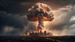 A nuclear bomb detonation accompanied by a mushroom cloud that unleashes a weapon of mass devastation and brings about a catastrophic Armageddon