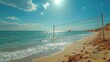 Volleyball net on a sunny beach, summer fun and relaxation