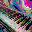 Stylized, distorted retro piano keyboard, showcasing a unique artistic interpretation of the classic keyboard design.