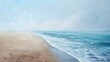 Oil painting, sand texture, cool beach colors, morning mist, wide angle, granular detail. 