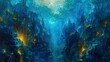 Abstract, underwater city, oil painting, aquatic colors, night, low angle, glowing lights. 
