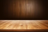 Fototapeta Kosmos - Brown background with a wooden table, product display template. brown background with a wood floor. Brown and white photo of an empty room for presentation
