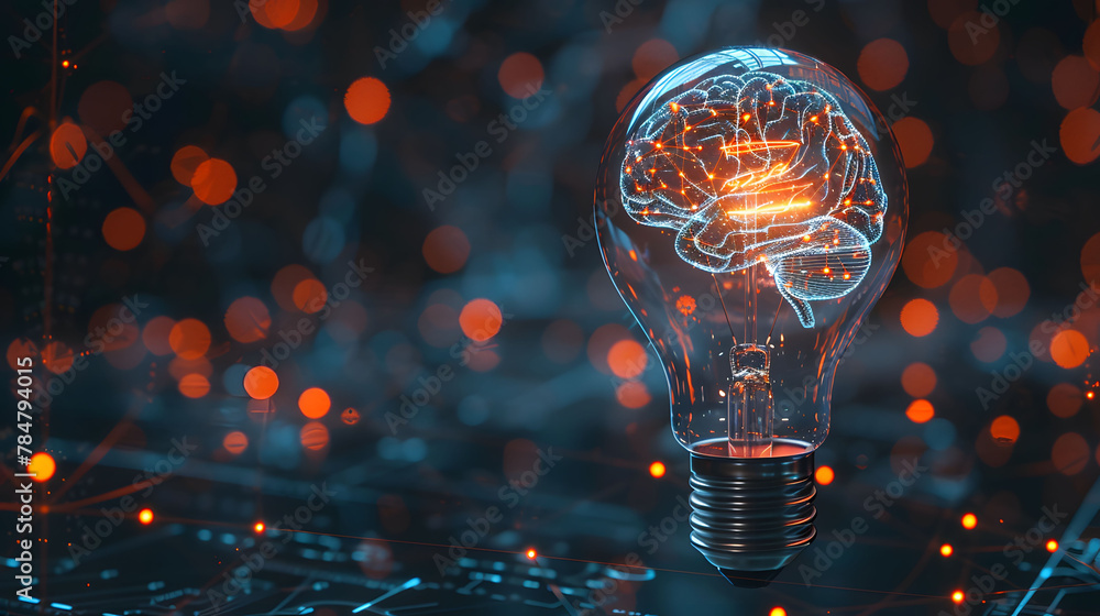 Glowing light bulb against a blurry blue digital background symbolizing ...