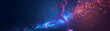 Dynamic digital illustration of a male runner aglow with neon particles, wide banner.