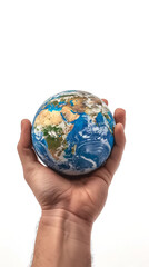 Wall Mural - Hand holding earth isolated over white background, world earth day