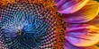 photo closeup of sunflower, purple petals, orange seeds 