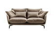 Elegant and modern twoseater sofa with brown fabric upholstery and four matching pillows