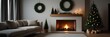 Cozy Holiday Atmosphere: Stylish Living Room with Fireplace and Festive Christmas Tree Decorations for Seasonal Celebration