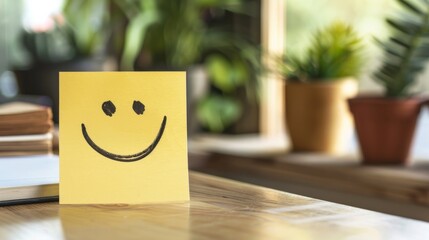 Wall Mural - Blank mockup of a blank sticky note with a doodle of a smiley face. .