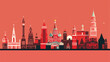 Vector image icons of city monuments with red background