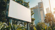 © bee - big horizontal blank billboard amidst tropical palm trees under a clear blue sky, for your mock-up