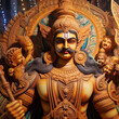 The Majestic Massive Idol Figure of a Warrior with Strong Arms and Bodybuilder Body, Demigod or Human Like Lord King God from the Hindu Indian Festival of Solar Light Glow.  Joy Love & Dancing Victory