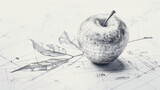 Fototapeta Londyn - drawing of an apple, blueprint, technical, generative ai