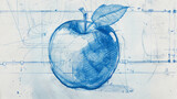 Fototapeta Londyn - drawing of an apple, blueprint, technical, generative ai