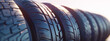 website hero banner of a row of tires with a white background,generative ai