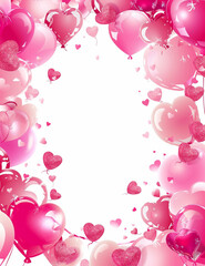 Poster - VALENTINES DAY border FRAME LOVE THEMED with pink hearts and ballons with white space in the center on white background