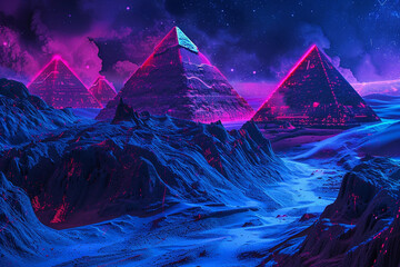 Wall Mural - land of pyramids and neon dream landscape