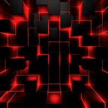 Red Squares On A Black Background, In The Style Of Radiant Neon Patterns, Geometric Shapes Patterns, Dynamic Designs