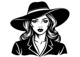 Fototapeta  - Beautiful woman in hat. Vector illustration ready for vinyl cutting.