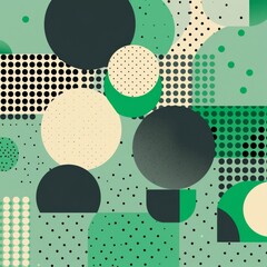 Canvas Print - green and gray pattern with circles and circles, in the style of comic strip imagery, paper cut-outs, isometric, woven perforated