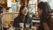 © Sasint - A candid moment of laughter shared between friends from different cultural backgrounds at a local coffee shop, their genuine smiles reflecting the universal language of joy.