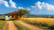 Papel de parede apresentando uma paisagem do sertão nordestino brasileiro, com uma casinha pobre em meio a uma paisagem árida e seca, evocando a beleza austera e a vida simples dessa região