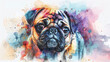 Portrait of pug dog. Colorful watercolor painting illustration.