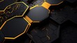 black and yellow 3d hexagon design artwork, in the style of webcore, dark gray and gray, functional aesthetics