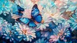 Blue Butterflies Amidst Pastel Floral Dream