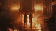 Two figures stand in front of an ornate fireplace their backs facing the camera as they converse in hushed tones enveloped in the . .